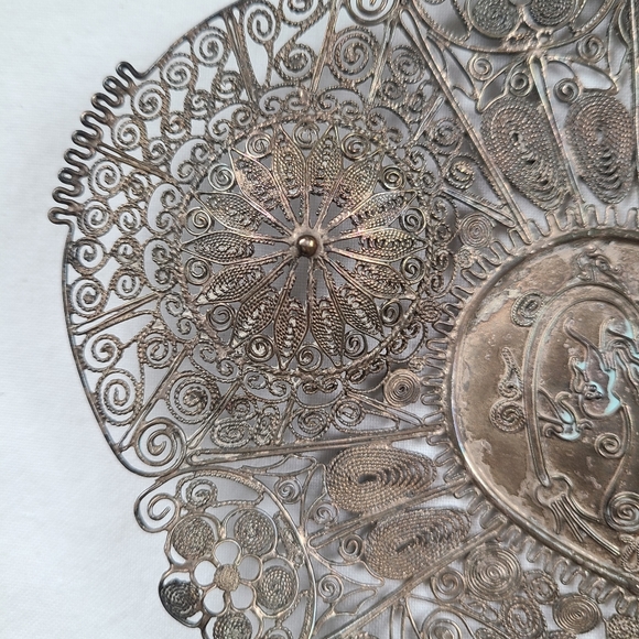 Antique silver filigree tray dish Asian design beautiful wall art wall hanging - Picture 4 of 16